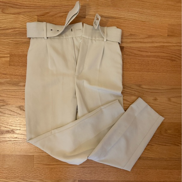 Zara cream trouser pants with fabric-covered belt - Picture 7 of 13